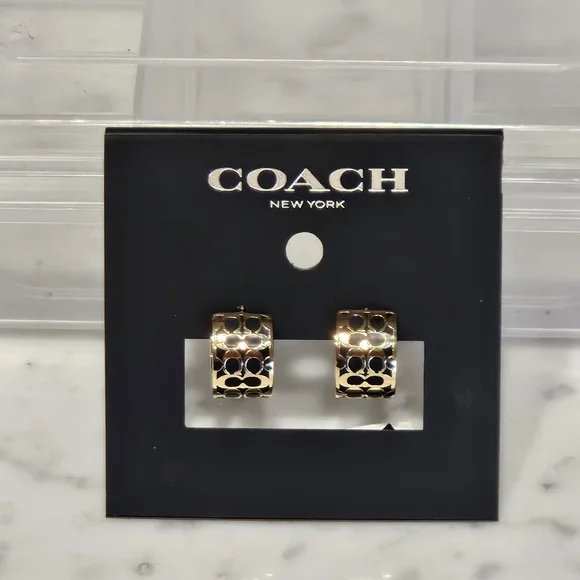 BNIP - Coach Gold-Tone Signature Coach Cutout Hoop Earrings - Picture 2 of 3
